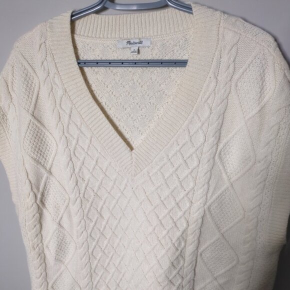 Madewell Cable-Knit V-Neck Sweater Vest Antique Cream Size Med Oversized - Picture 4 of 8